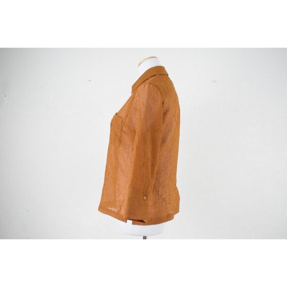 Vintage 90s Tawny Brown Crinkle Polyester  Sheer Blouse size S - Picture 2 of 8